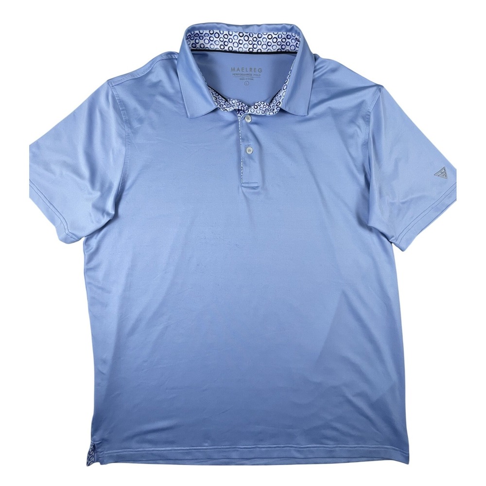 Maelreg Polo Shirt Mens L Blue Performance Short Sleeve Geometric Collar Golf